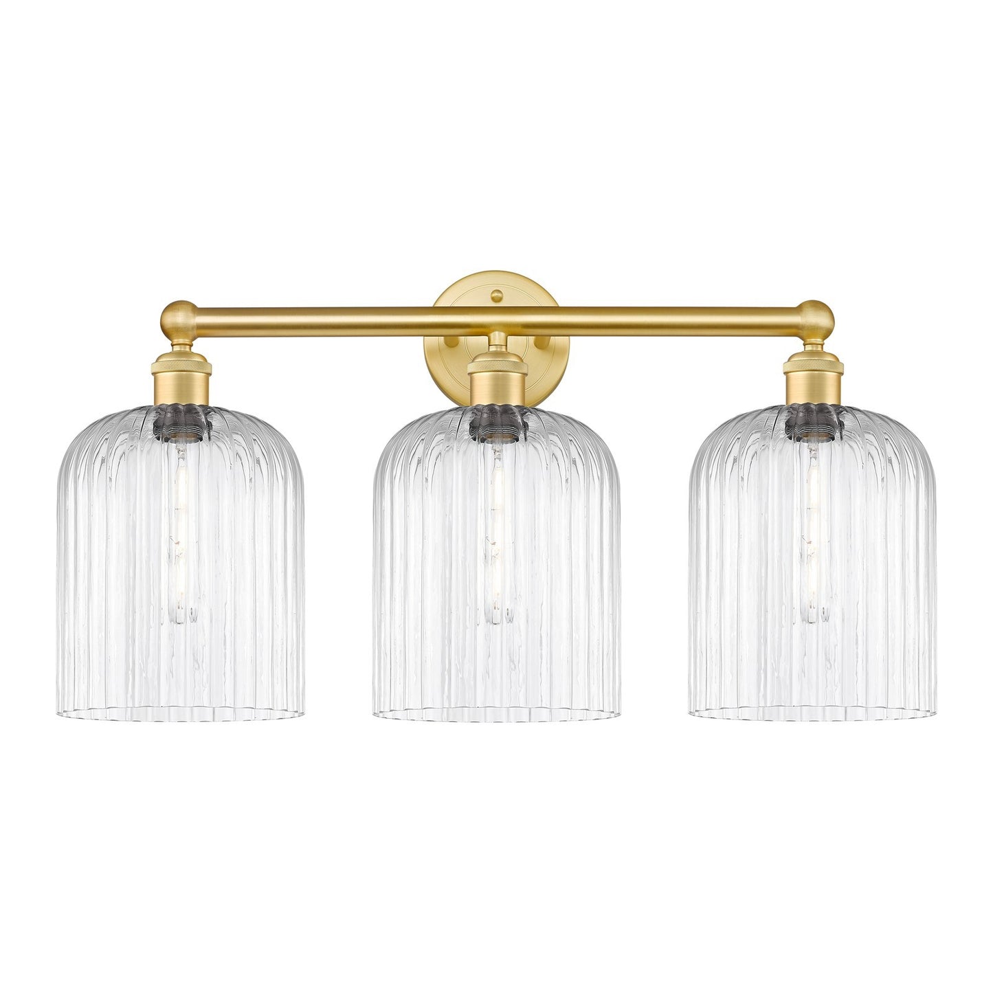 Innovations Bridal Veil 23in 3-Light Bath Vanity Light | Art Nouveau Satin Gold Steel and Clear Ribbed Glass | Damp Rated | Model 616-3W-SG-G559-8CL