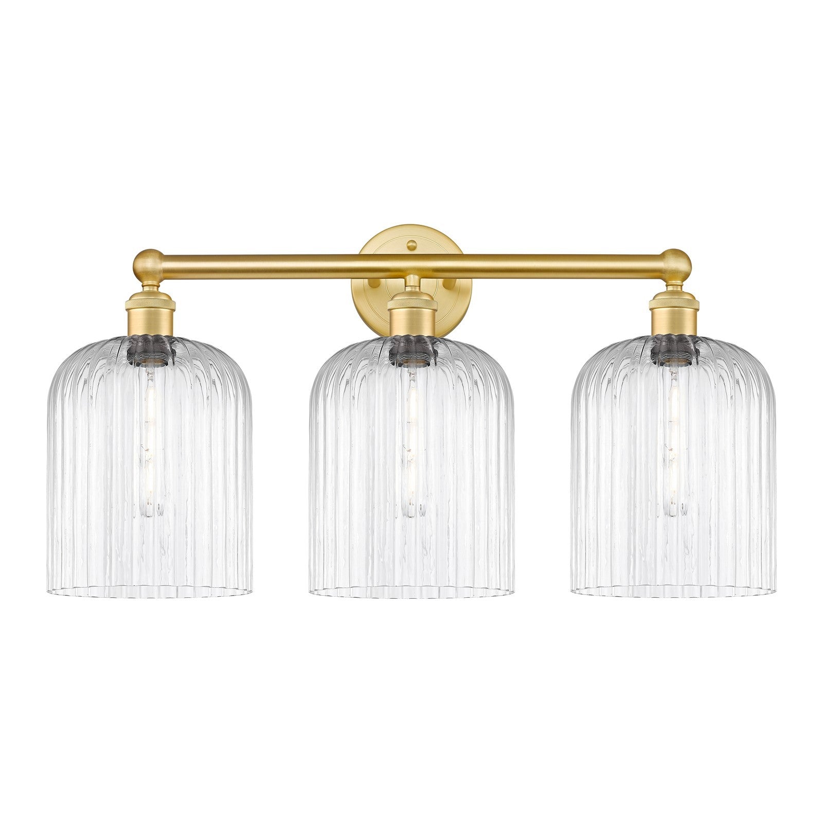 Innovations Bridal Veil 23in 3-Light Bath Vanity Light | Art Nouveau Satin Gold Steel and Clear Ribbed Glass | Damp Rated | Model 616-3W-SG-G559-8CL