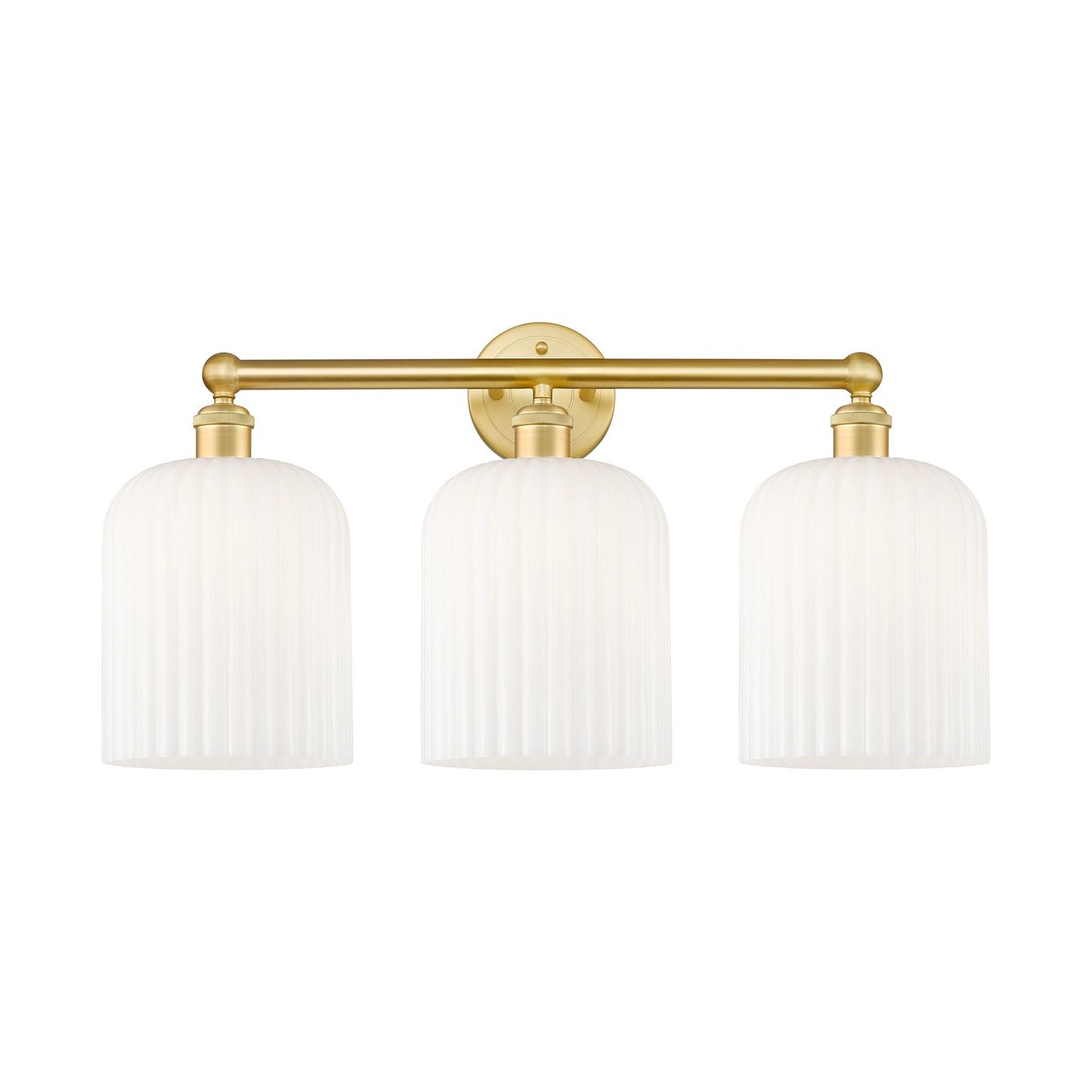 Innovations Bridal Veil 23in 3-Light Bath Vanity | Satin Gold Steel and Cast Brass with Gloss White Ribbed Glass Shades | Art | Model 616-3W-SG-G559-8GWH