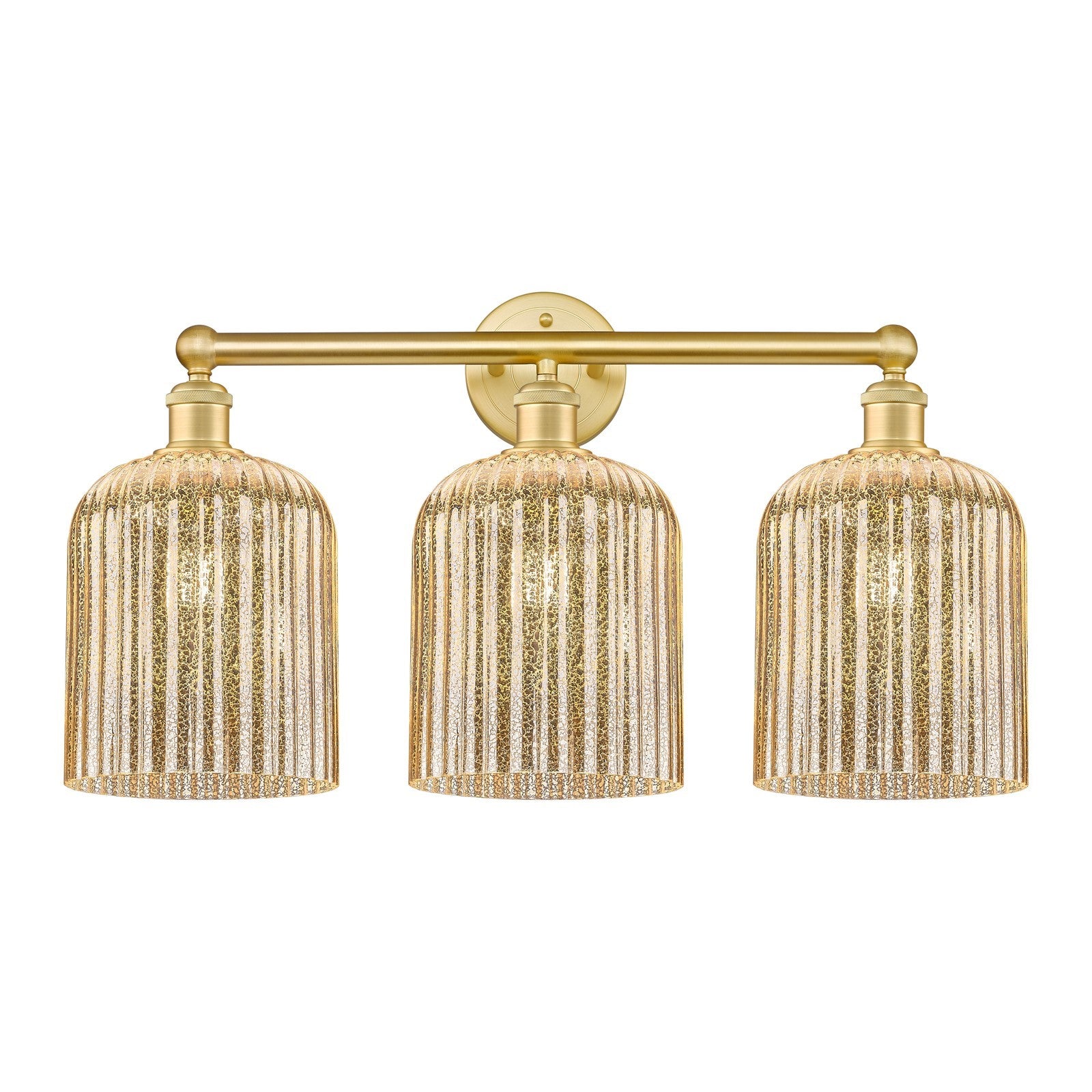 Innovations Bridal Veil 23in 3-Light Bath Vanity Light | Art Nouveau Satin Gold Steel and Mercury Ribbed Glass | Bathroom | Model 616-3W-SG-G559-8ME