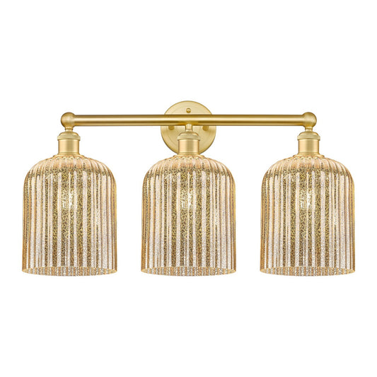 Innovations Bridal Veil 23in 3-Light Bath Vanity Light | Art Nouveau Satin Gold Steel and Mercury Ribbed Glass | Bathroom | Model 616-3W-SG-G559-8ME