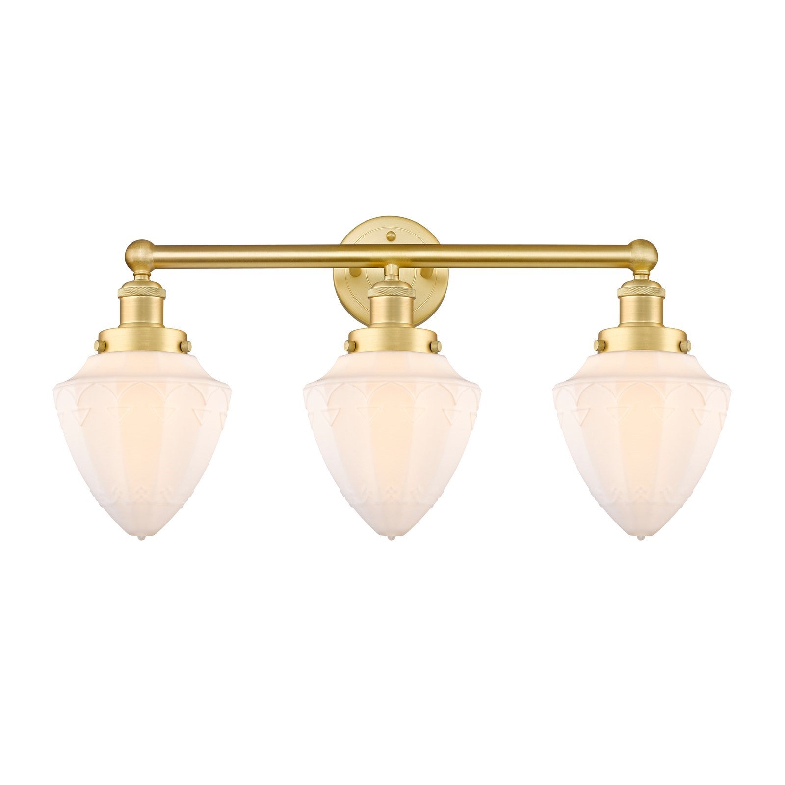 Innovations Bullet 25in 3-Light Bath Vanity Light | Industrial Satin Gold Steel and Matte White Frosted Glass | Bathroom Vanity & | Model 616-3W-SG-G661-7
