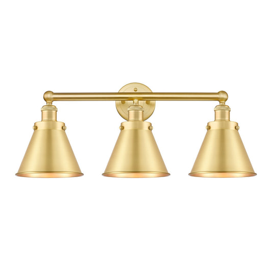 Innovations Appalachian 26in 3-Light Bath Vanity Light | Industrial Satin Gold Steel and Cast Brass with Satin Gold Metal Cone | Model 616-3W-SG-M13-SG