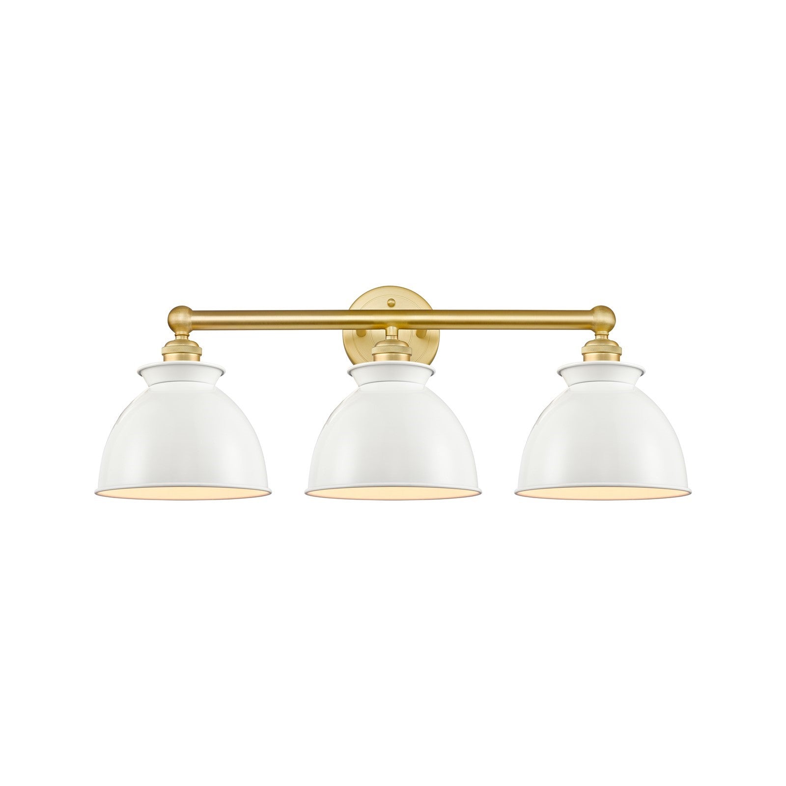 Innovations Adirondack 26in 3-Light Bath Vanity Light | Industrial Farmhouse Satin Gold Steel and Cast Brass with Glossy White | Model 616-3W-SG-M14-W