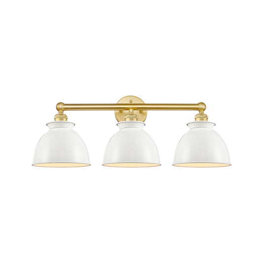 Innovations Adirondack 26in 3-Light Bath Vanity Light | Industrial Farmhouse Satin Gold Steel and Cast Brass with Glossy White | Model 616-3W-SG-M14-W