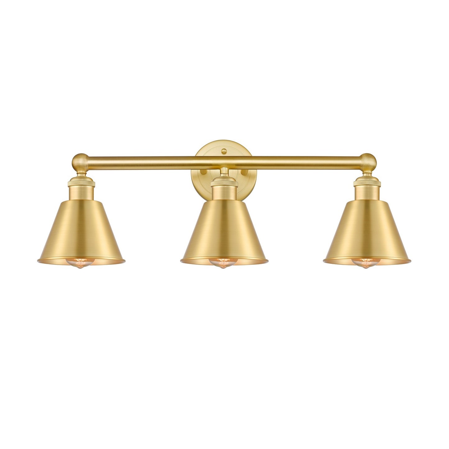 Innovations Smithfield 25in 3-Light Bath Vanity Light | Industrial Farmhouse Satin Gold Steel and Cast Brass with Satin Gold Metal | Model 616-3W-SG-M8-SG