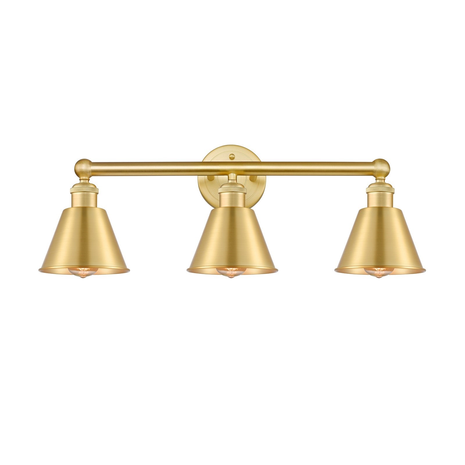 Innovations Smithfield 25in 3-Light Bath Vanity Light | Industrial Farmhouse Satin Gold Steel and Cast Brass with Satin Gold Metal | Model 616-3W-SG-M8-SG