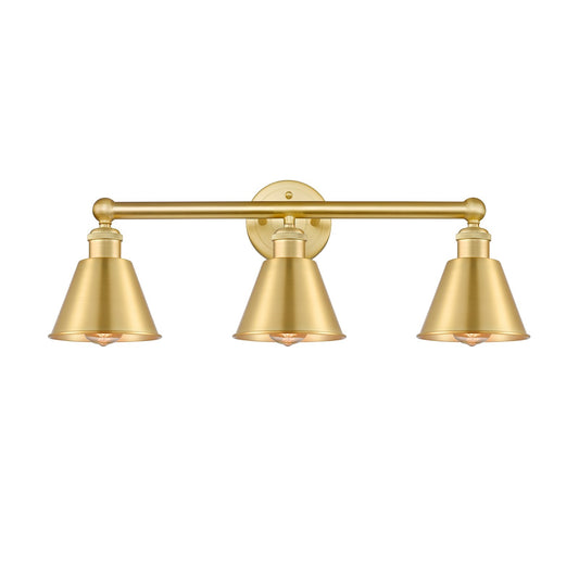 Innovations Smithfield 25in 3-Light Bath Vanity Light | Industrial Farmhouse Satin Gold Steel and Cast Brass with Satin Gold Metal | Model 616-3W-SG-M8-SG