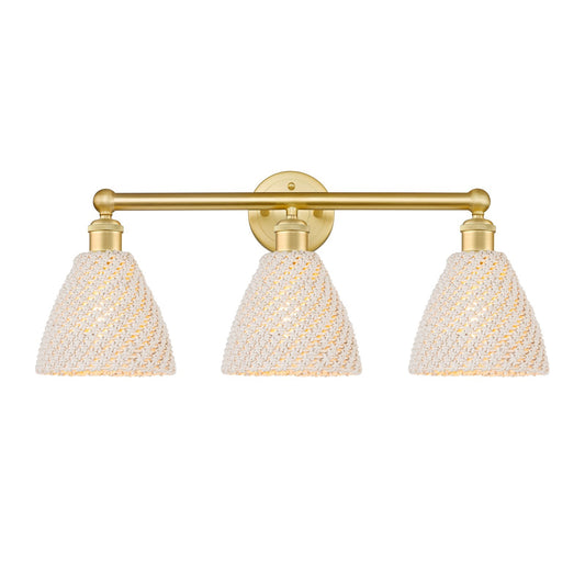 Innovations Bristol Natural 26in 3-Light Bath Vanity Light | Industrial Satin Gold Steel and Natural Fiber Shade | Bathroom | Model 616-3W-SG-NBD-75-NAT
