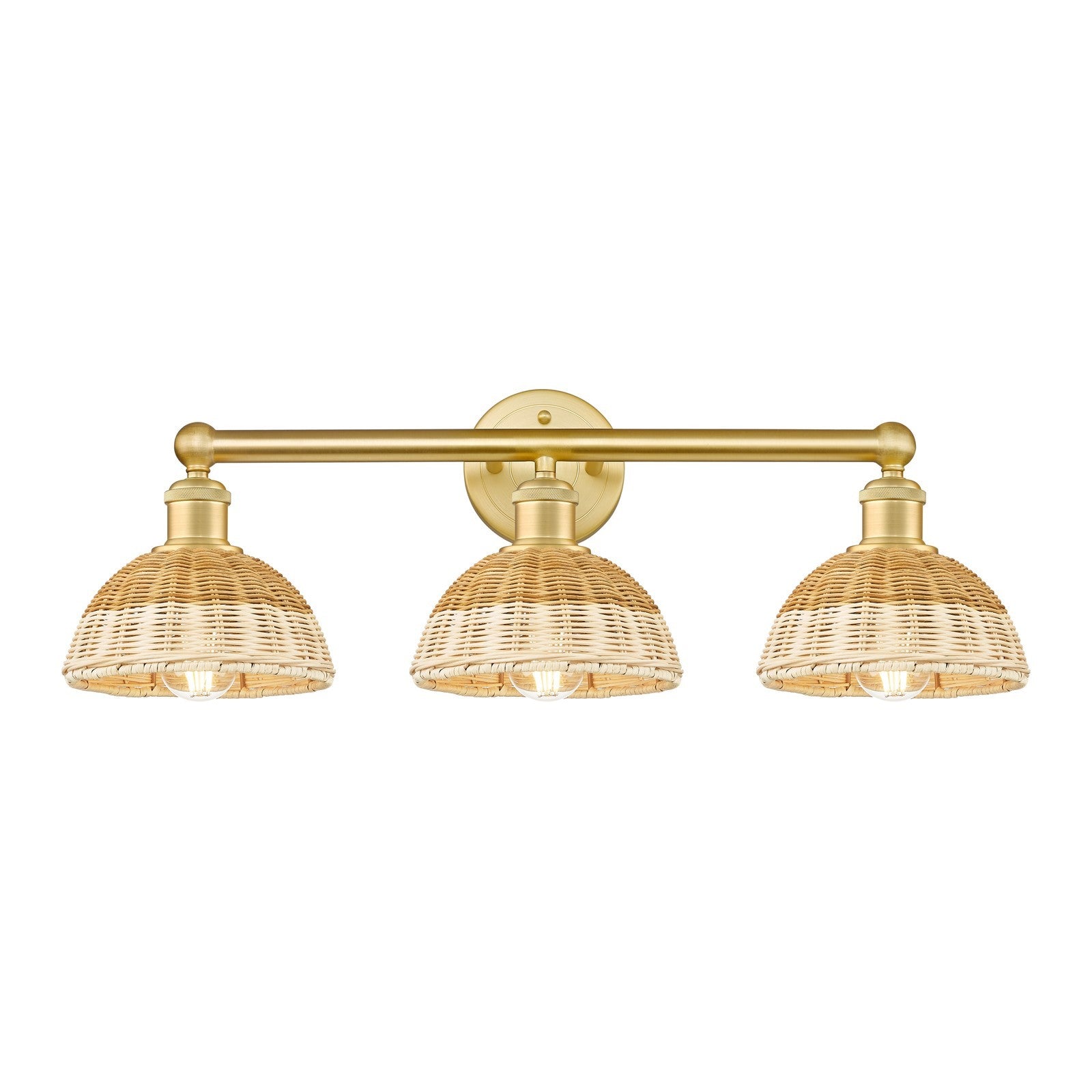 Innovations Lighting Bristol Natural II 26in 3-Light Bath Vanity Light | Industrial Satin Gold Steel and Cast Brass with | Model 616-3W-SG-NBD2-75-NAT