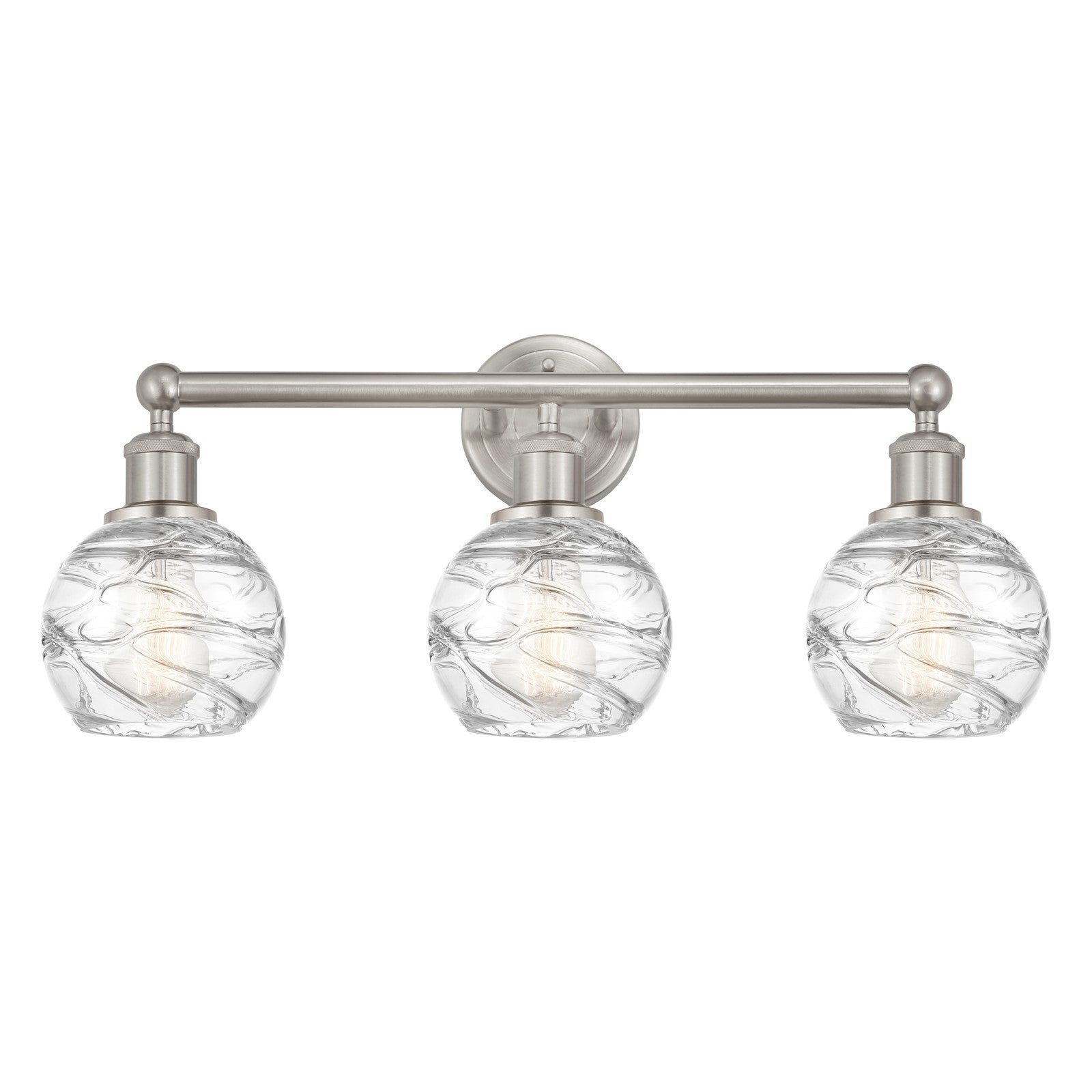 Innovations Athens Deco Swirl 24in 3-Light Bath Vanity Light | Industrial Brushed Satin Nickel Steel and Clear Deco Swirl | Model 616-3W-SN-G1213-6CL