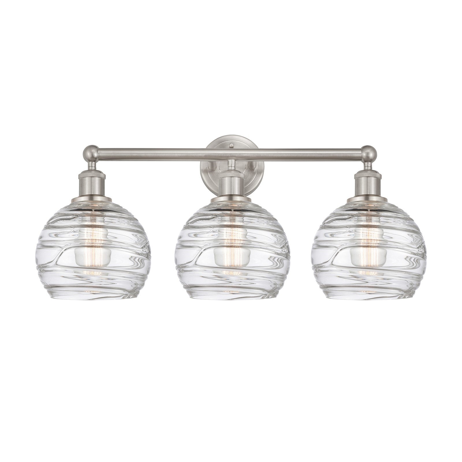 Innovations Athens Deco Swirl 26in 3-Light Bath Vanity Light | Industrial Brushed Satin Nickel and Clear Deco Swirl Glass | Model 616-3W-SN-G1213-8CL