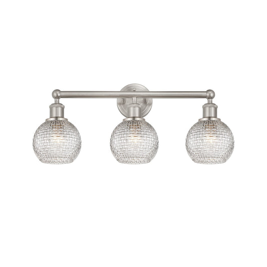 Innovations Athens 24in 3-Light Bath Vanity | Modern Farmhouse Brushed Satin Nickel and Clear Basket Weave Glass | Bathroom | Model 616-3W-SN-G122C-6CL