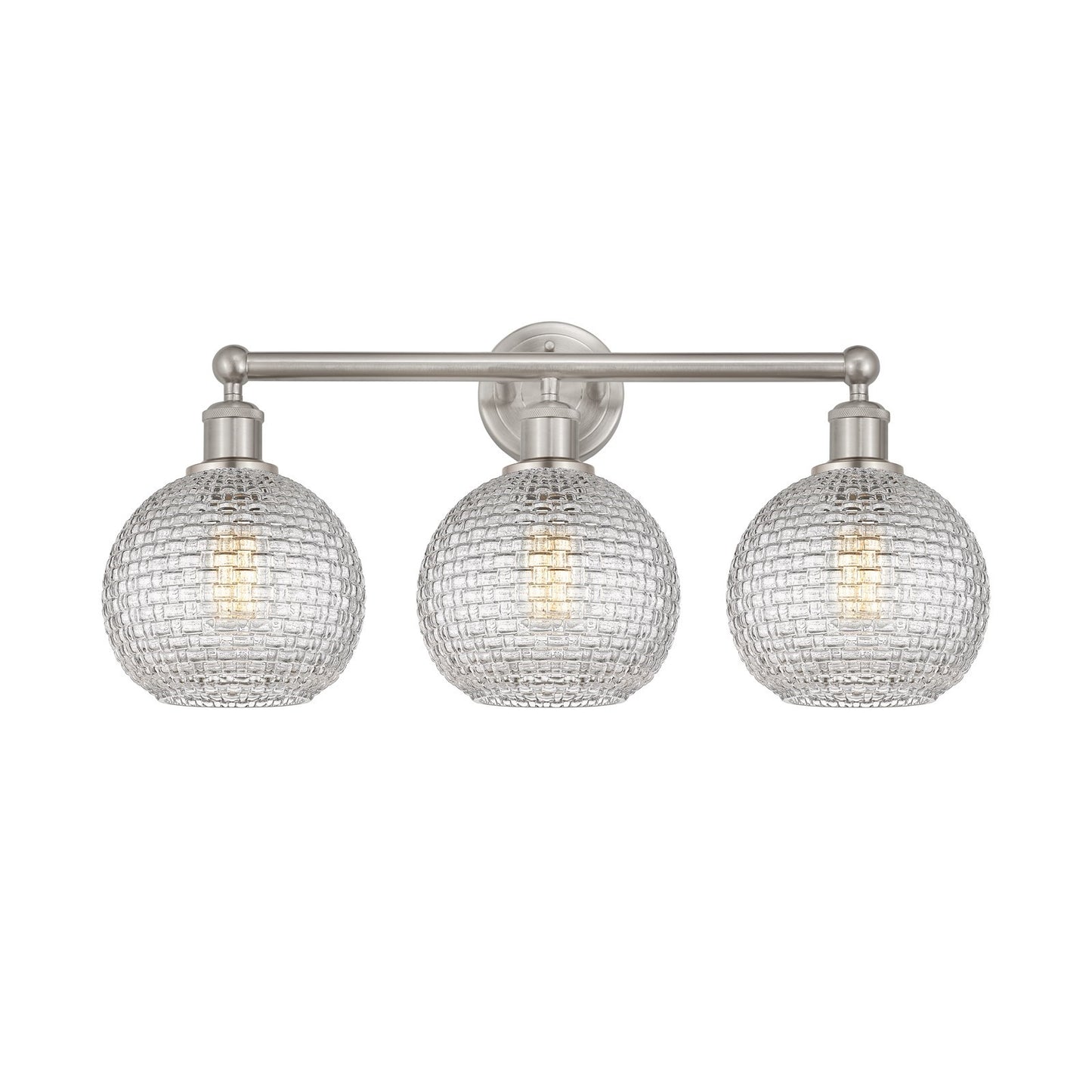 Innovations Athens 26in 3-Light Bath Vanity | Modern Farmhouse Satin Nickel Steel and Clear Basket Weave Glass | Bathroom | Model 616-3W-SN-G122C-8CL