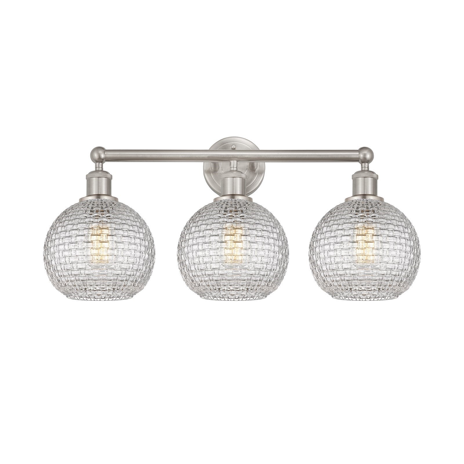 Innovations Athens 26in 3-Light Bath Vanity | Modern Farmhouse Satin Nickel Steel and Clear Basket Weave Glass | Bathroom | Model 616-3W-SN-G122C-8CL