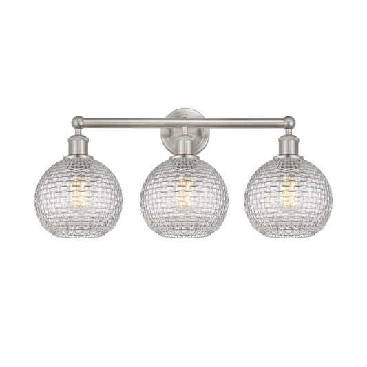 Innovations Athens 26in 3-Light Bath Vanity | Modern Farmhouse Satin Nickel Steel and Clear Basket Weave Glass | Bathroom | Model 616-3W-SN-G122C-8CL