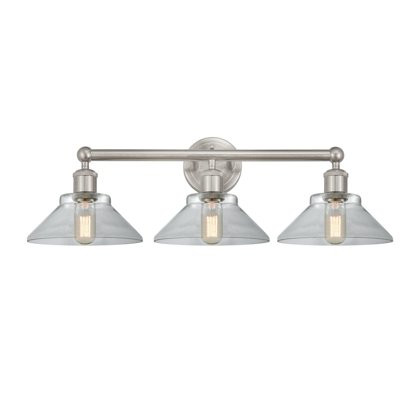 Innovations Orwell 26in 3-Light Bath Vanity Light | Industrial Brushed Satin Nickel Steel and Clear Glass | Bathroom Vanity | 26.38 | Model 616-3W-SN-G132