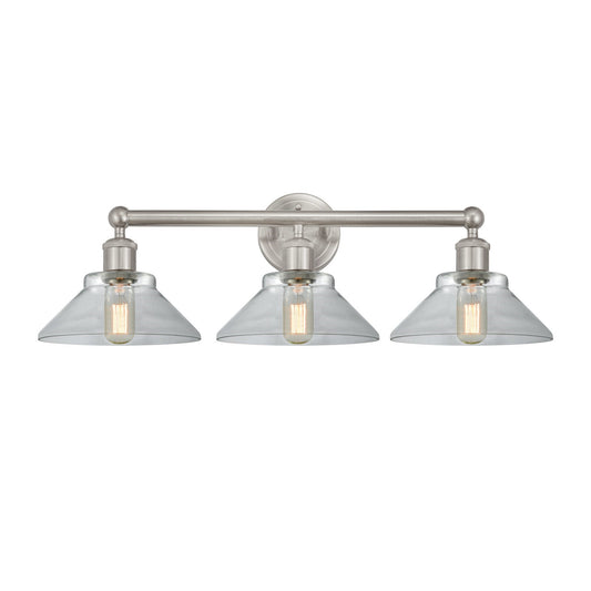Innovations Orwell 26in 3-Light Bath Vanity Light | Industrial Brushed Satin Nickel Steel and Clear Glass | Bathroom Vanity | 26.38 | Model 616-3W-SN-G132