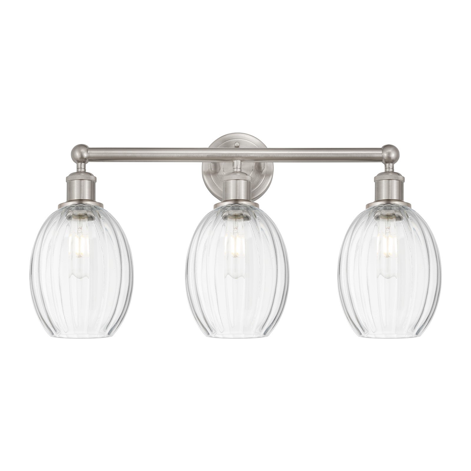 Innovations Preston Bulb 24in 3-Light Bath Vanity Light | Industrial Brushed Satin Nickel and Clear Glass | Bathroom & Powder | Model 616-3W-SN-G459-6CL