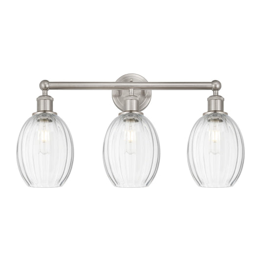Innovations Preston Bulb 24in 3-Light Bath Vanity Light | Industrial Brushed Satin Nickel and Clear Glass | Bathroom & Powder | Model 616-3W-SN-G459-6CL
