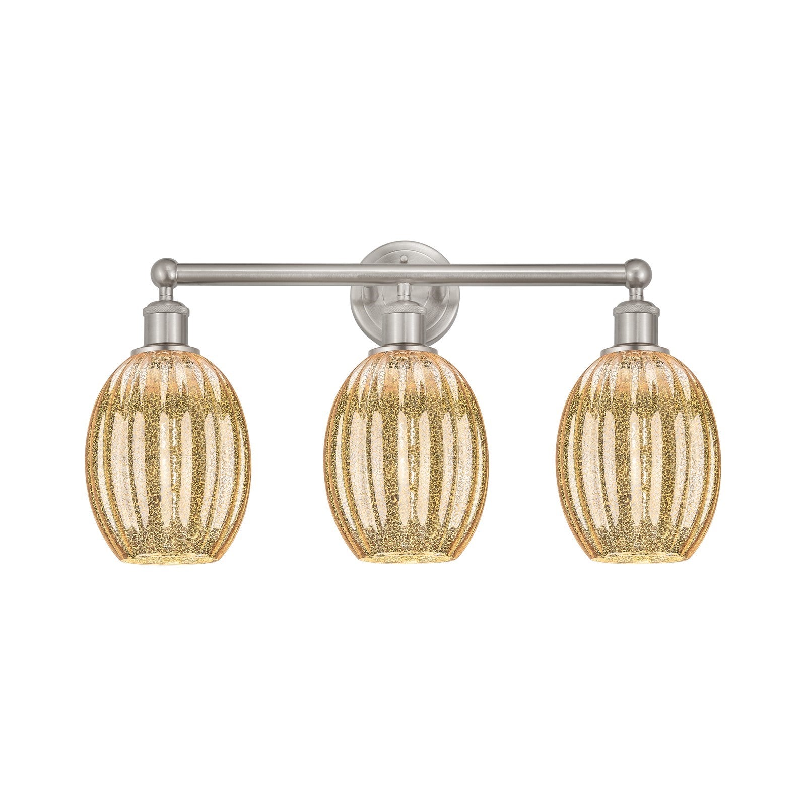 Innovations Preston Bulb 24in 3-Light Bath Vanity Light | Industrial Brushed Satin Nickel and Mercury Glass | Bathroom Vanity | Model 616-3W-SN-G459-6ME