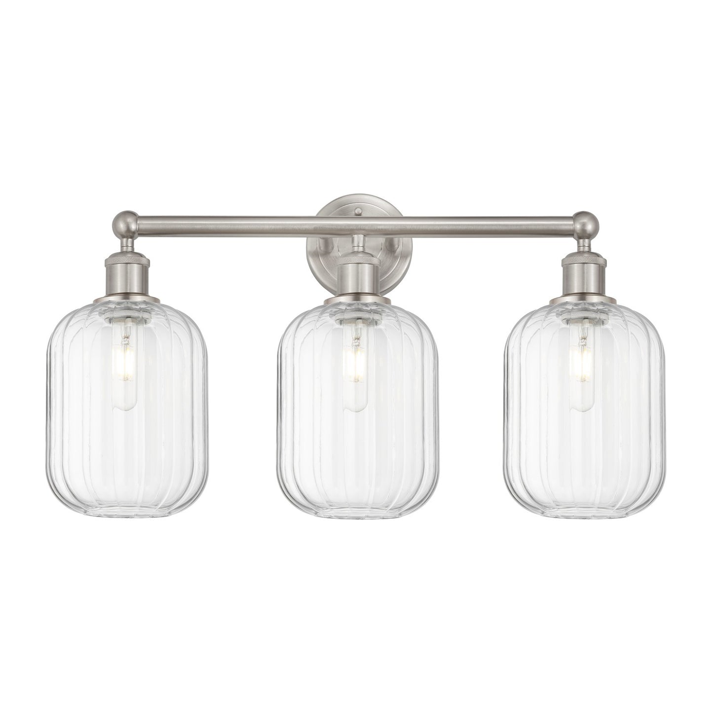 Innovations Preston Cylinder 25in 3-Light Bath Vanity Light | Industrial Brushed Satin Nickel and Clear Glass | Bathroom Vanity | Model 616-3W-SN-G460-7CL