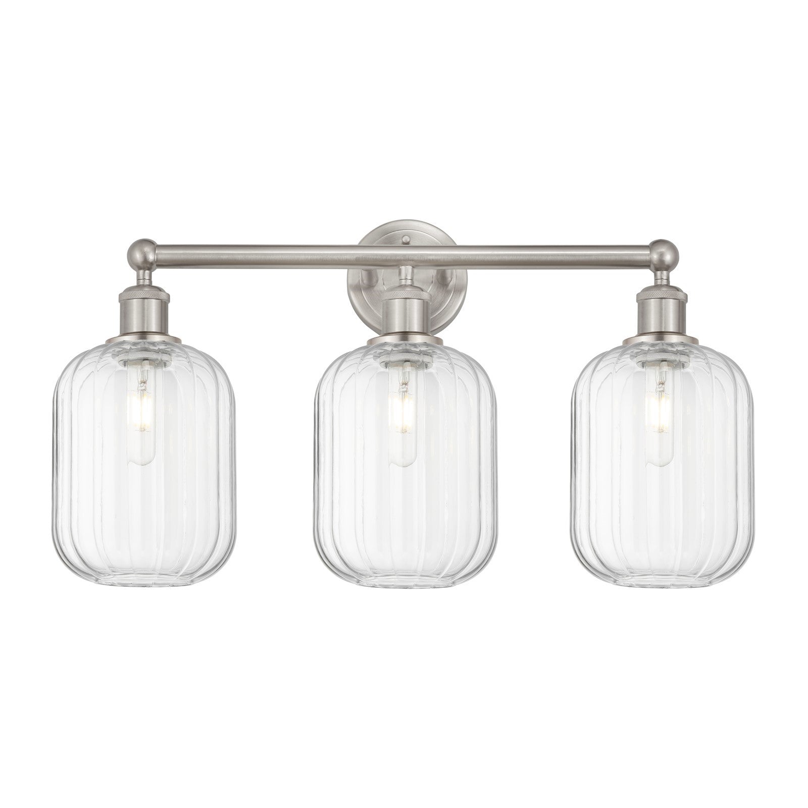 Innovations Preston Cylinder 25in 3-Light Bath Vanity Light | Industrial Brushed Satin Nickel and Clear Glass | Bathroom Vanity | Model 616-3W-SN-G460-7CL