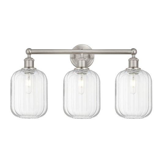 Innovations Preston Cylinder 25in 3-Light Bath Vanity Light | Industrial Brushed Satin Nickel and Clear Glass | Bathroom Vanity | Model 616-3W-SN-G460-7CL