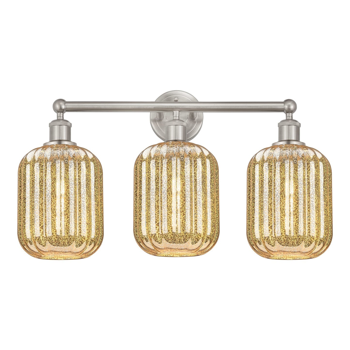 Innovations Preston Cylinder 25in 3-Light Bath Vanity Light | Industrial Brushed Satin Nickel and Mercury Glass | Bathroom | Model 616-3W-SN-G460-7ME