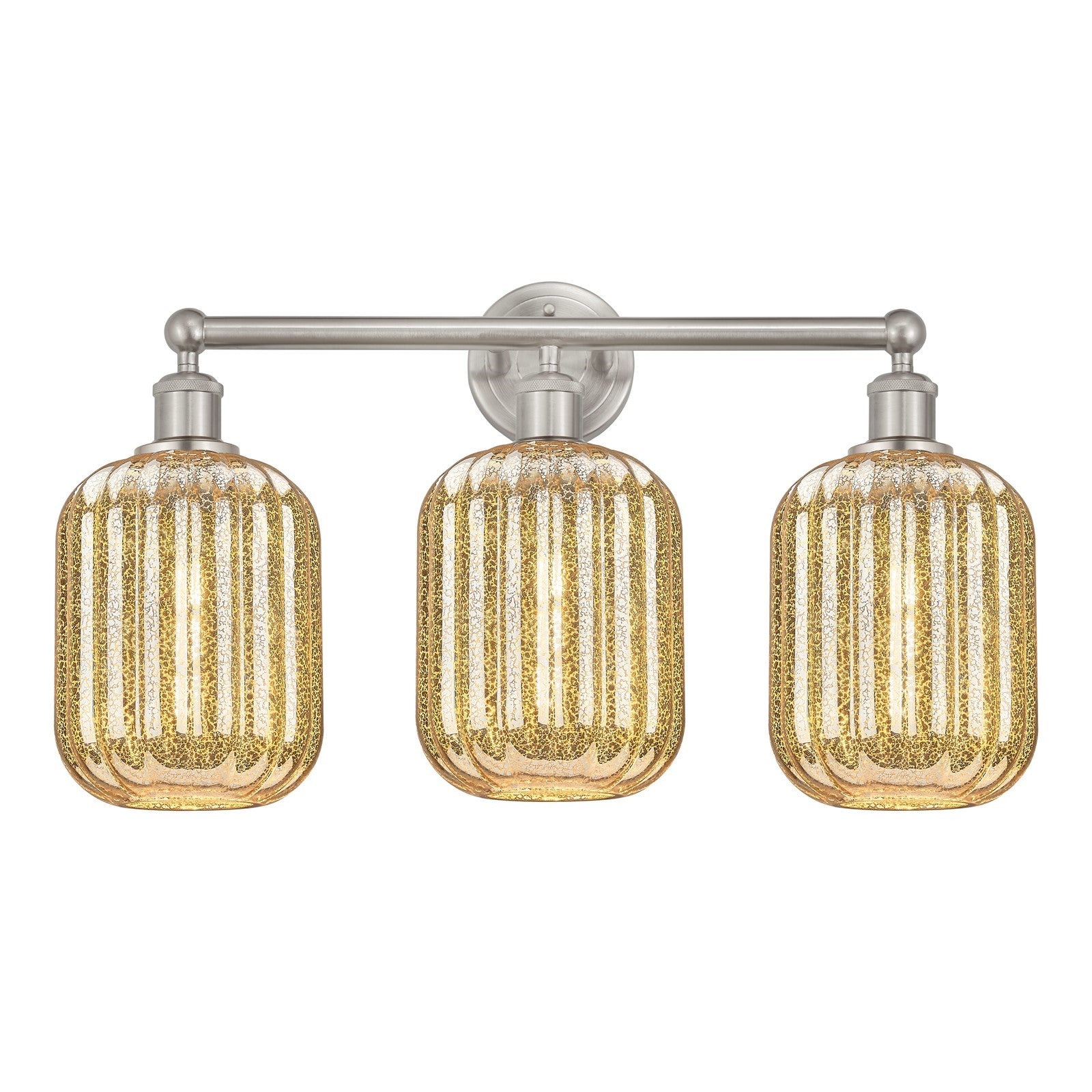 Innovations Preston Cylinder 25in 3-Light Bath Vanity Light | Industrial Brushed Satin Nickel and Mercury Glass | Bathroom | Model 616-3W-SN-G460-7ME