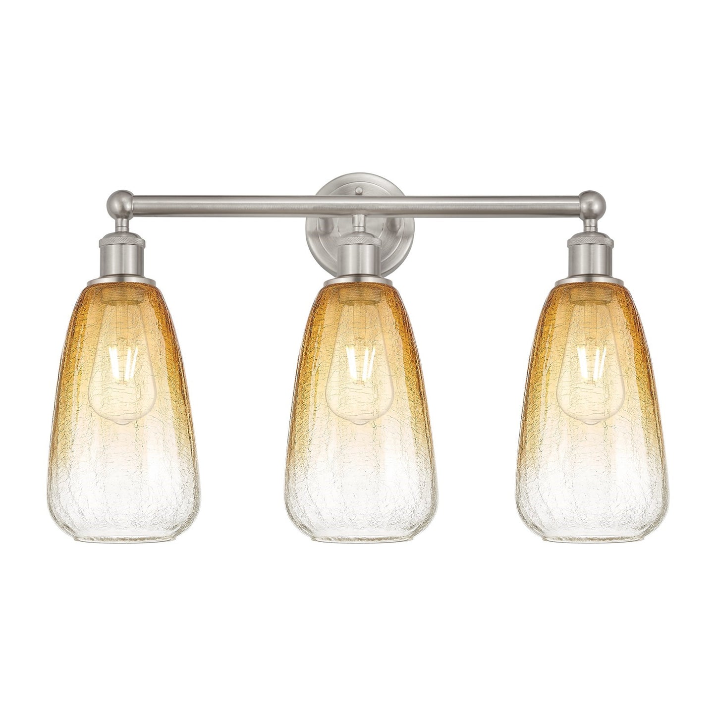 Innovations Brookhaven Almond 24in 3-Light Bath Vanity Light | Industrial Brushed Satin Nickel and Amber Glass | Bathroom | Model 616-3W-SN-G480-6AM