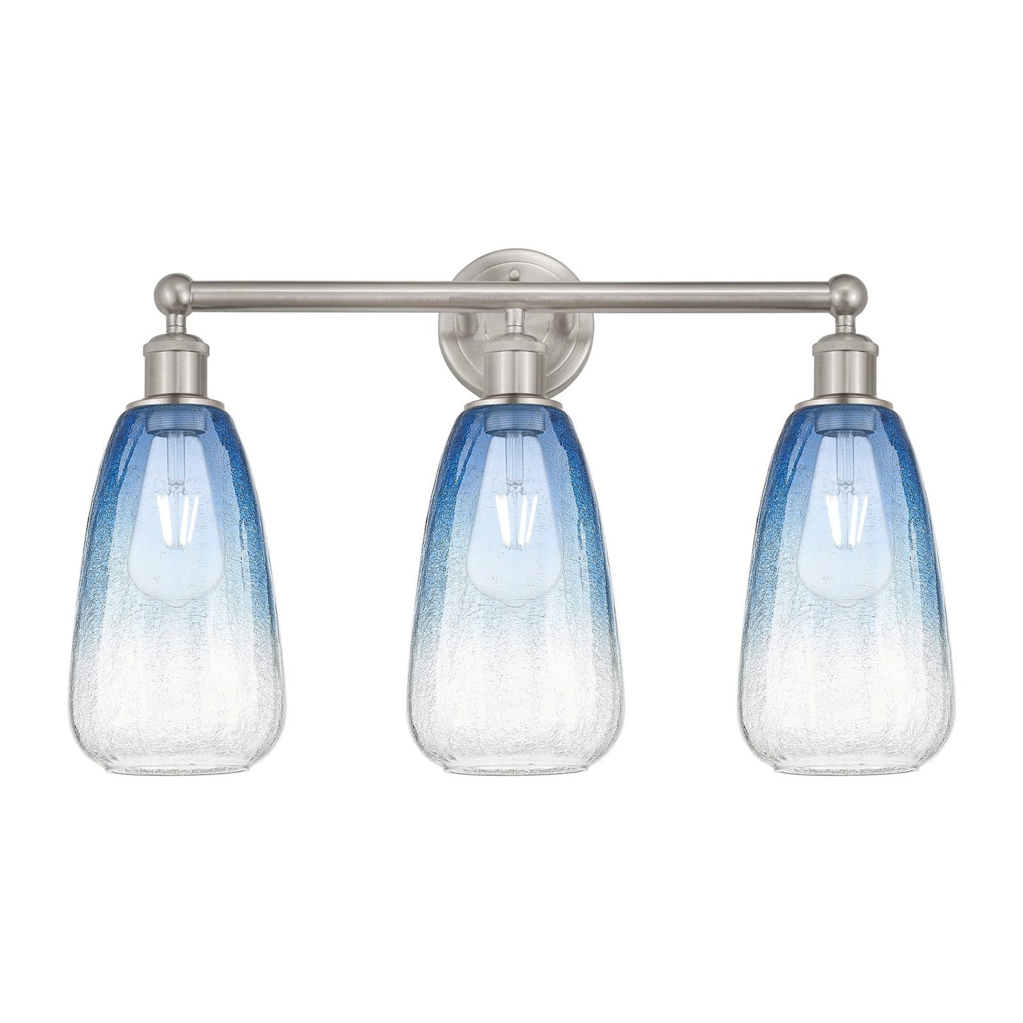 Innovations Brookhaven Almond 24in 3-Light Bath Vanity Light | Industrial Brushed Satin Nickel and Sapphire Blue Glass | Model 616-3W-SN-G480-6SB