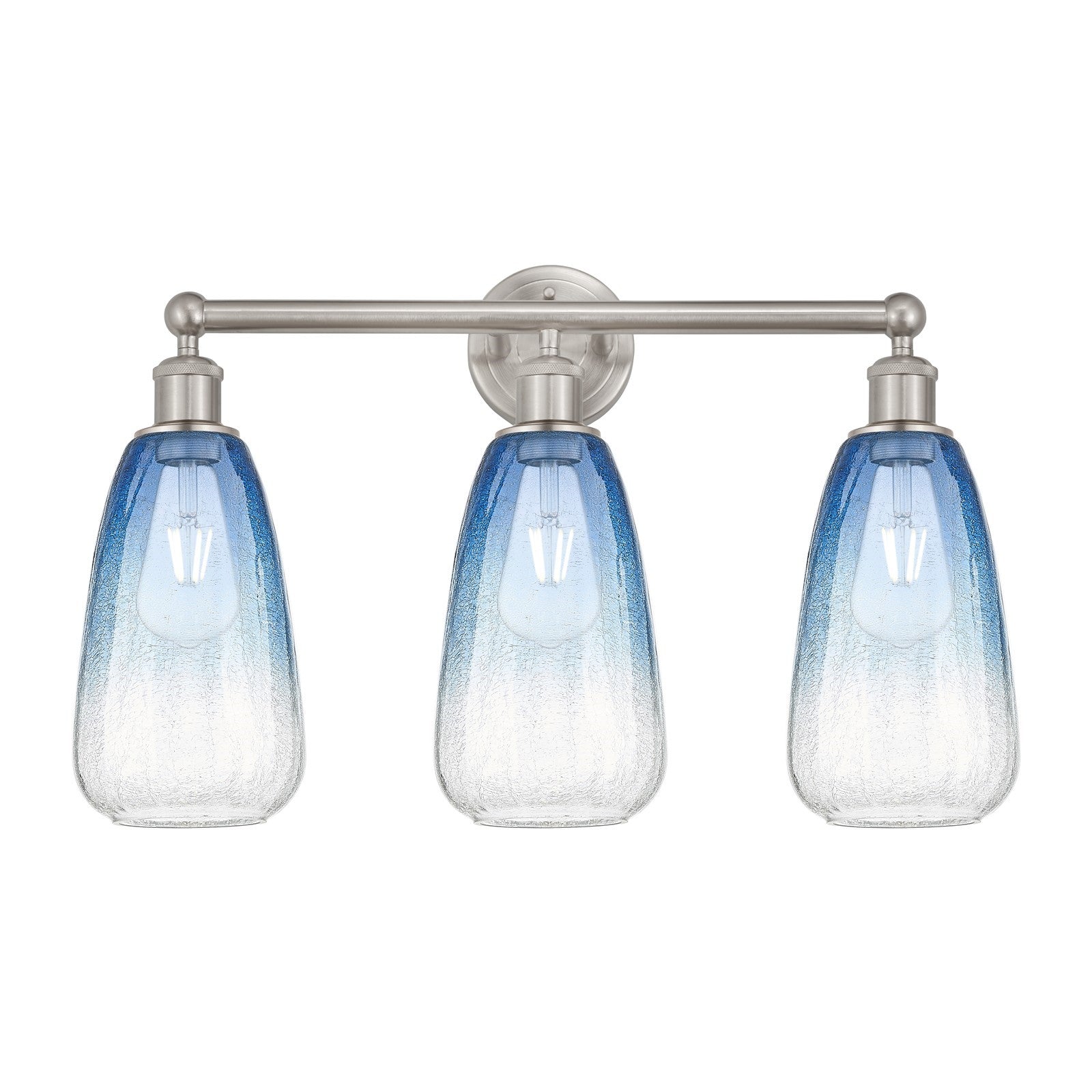 Innovations Brookhaven Almond 24in 3-Light Bath Vanity Light | Industrial Brushed Satin Nickel and Sapphire Blue Glass | Model 616-3W-SN-G480-6SB