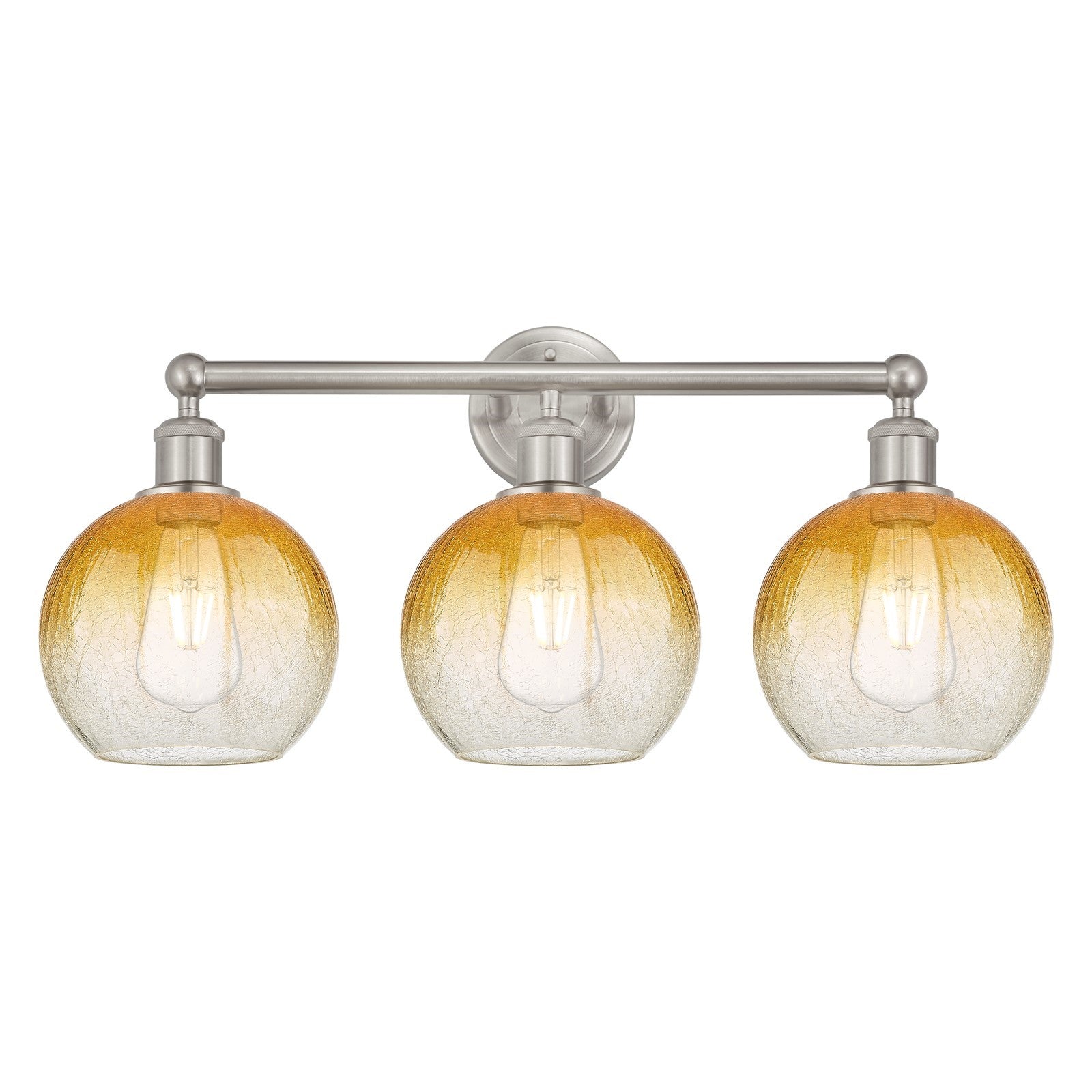 Innovations Brookhaven Globe 26in 3-Light Bath Vanity Light | Industrial Brushed Satin Nickel and Amber Glass | Bathroom Vanity | Model 616-3W-SN-G483-8AM