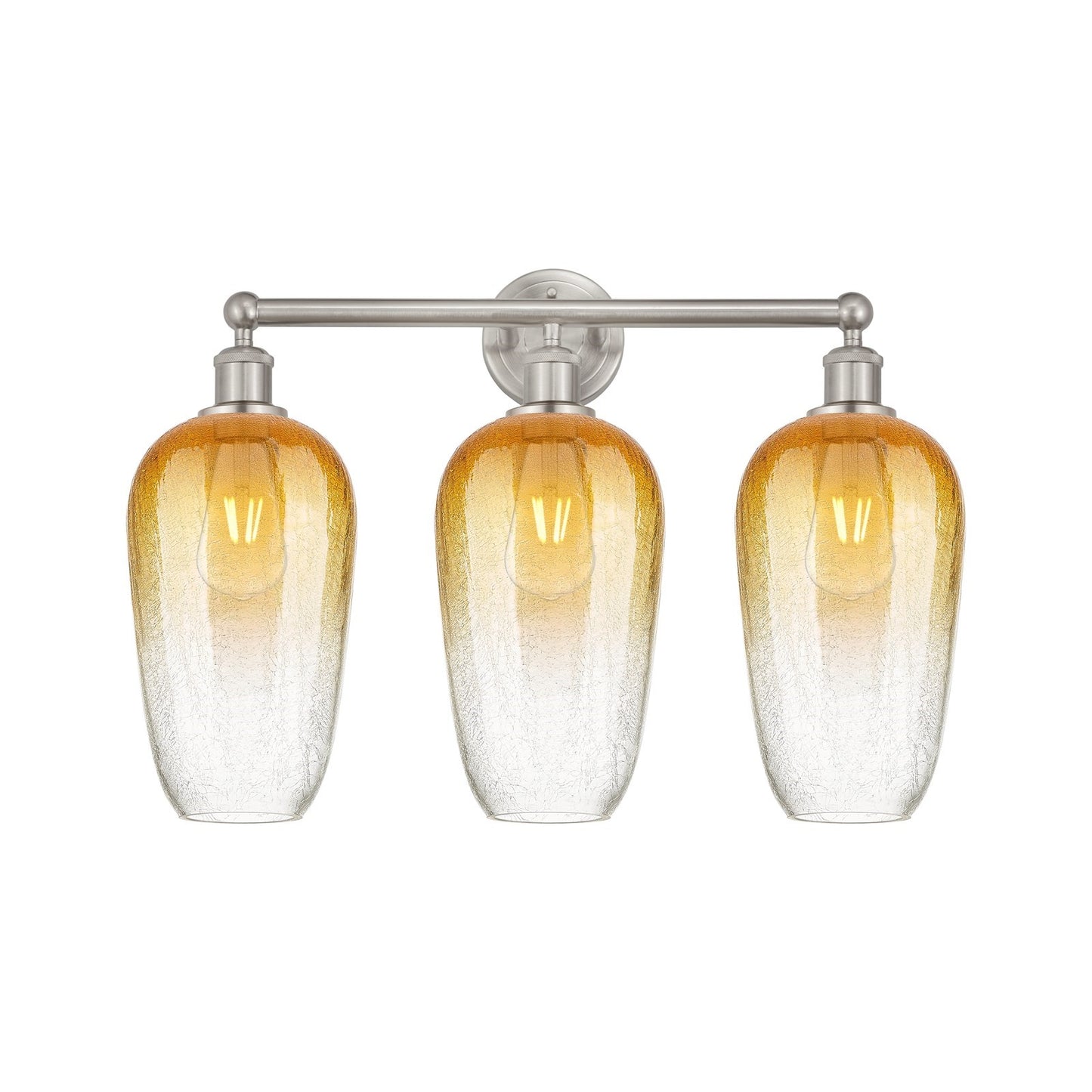 Innovations Brookhaven Flute 25in 3-Light Bath Vanity Light | Industrial Brushed Satin Nickel and Amber Glass | Bathroom Vanity | Model 616-3W-SN-G484-7AM