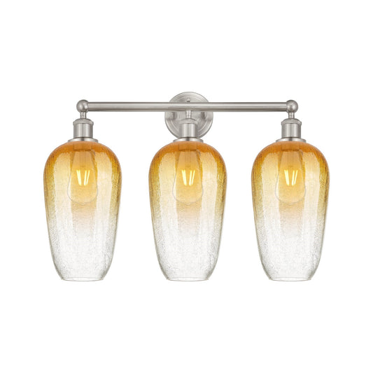 Innovations Brookhaven Flute 25in 3-Light Bath Vanity Light | Industrial Brushed Satin Nickel and Amber Glass | Bathroom Vanity | Model 616-3W-SN-G484-7AM