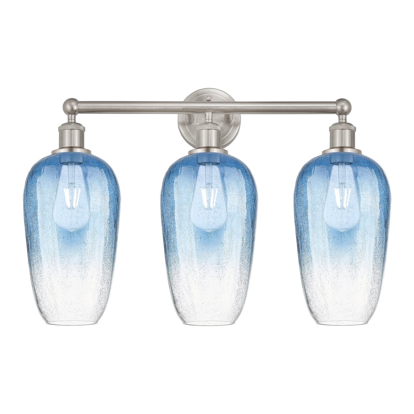 Innovations Brookhaven Flute 25in 3-Light Bath Vanity Light | Industrial Brushed Satin Nickel and Sapphire Blue Glass | Model 616-3W-SN-G484-7SB
