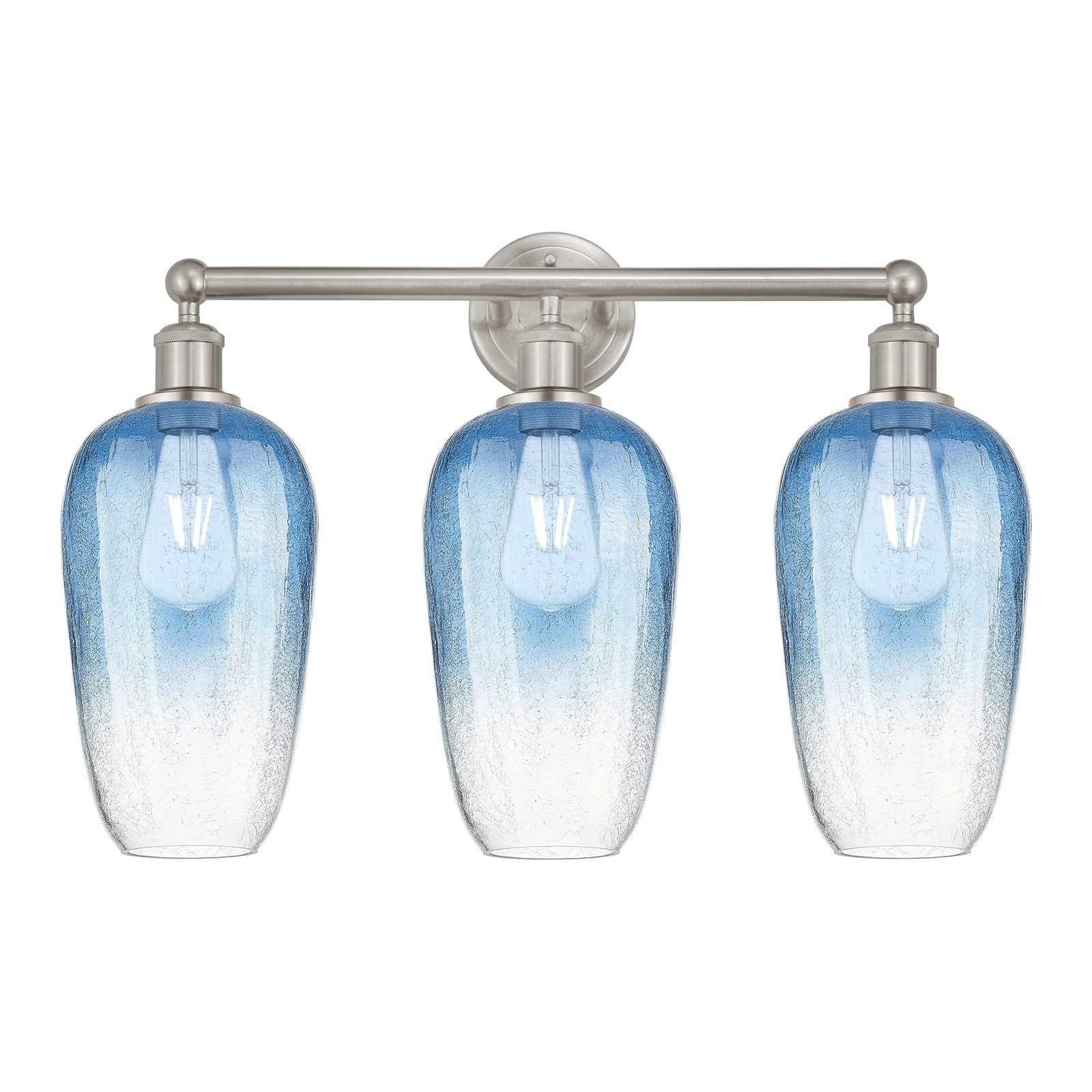 Innovations Brookhaven Flute 25in 3-Light Bath Vanity Light | Industrial Brushed Satin Nickel and Sapphire Blue Glass | Model 616-3W-SN-G484-7SB