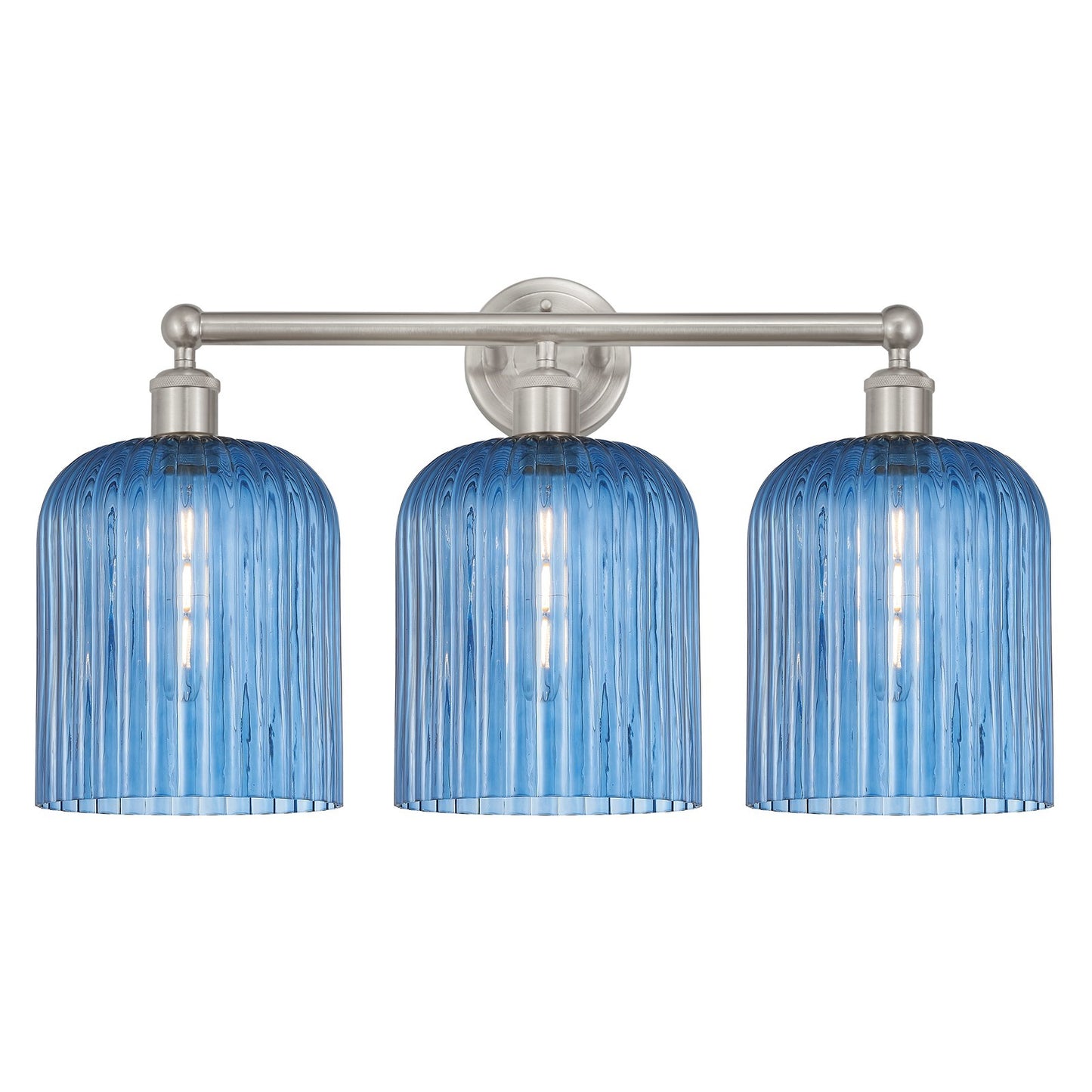 Innovations Bridal Veil 23in 3-Light Bath Vanity Light | Art Nouveau Brushed Satin Nickel and Princess Blue Ribbed Glass | Model 616-3W-SN-G559-8BL