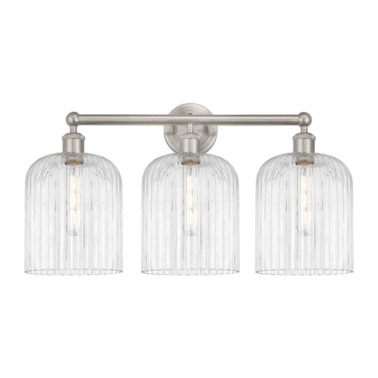 Innovations Bridal Veil 23in 3-Light Bath Vanity Light | Art Nouveau Industrial Brushed Satin Nickel and Clear Ribbed Glass | Model 616-3W-SN-G559-8CL