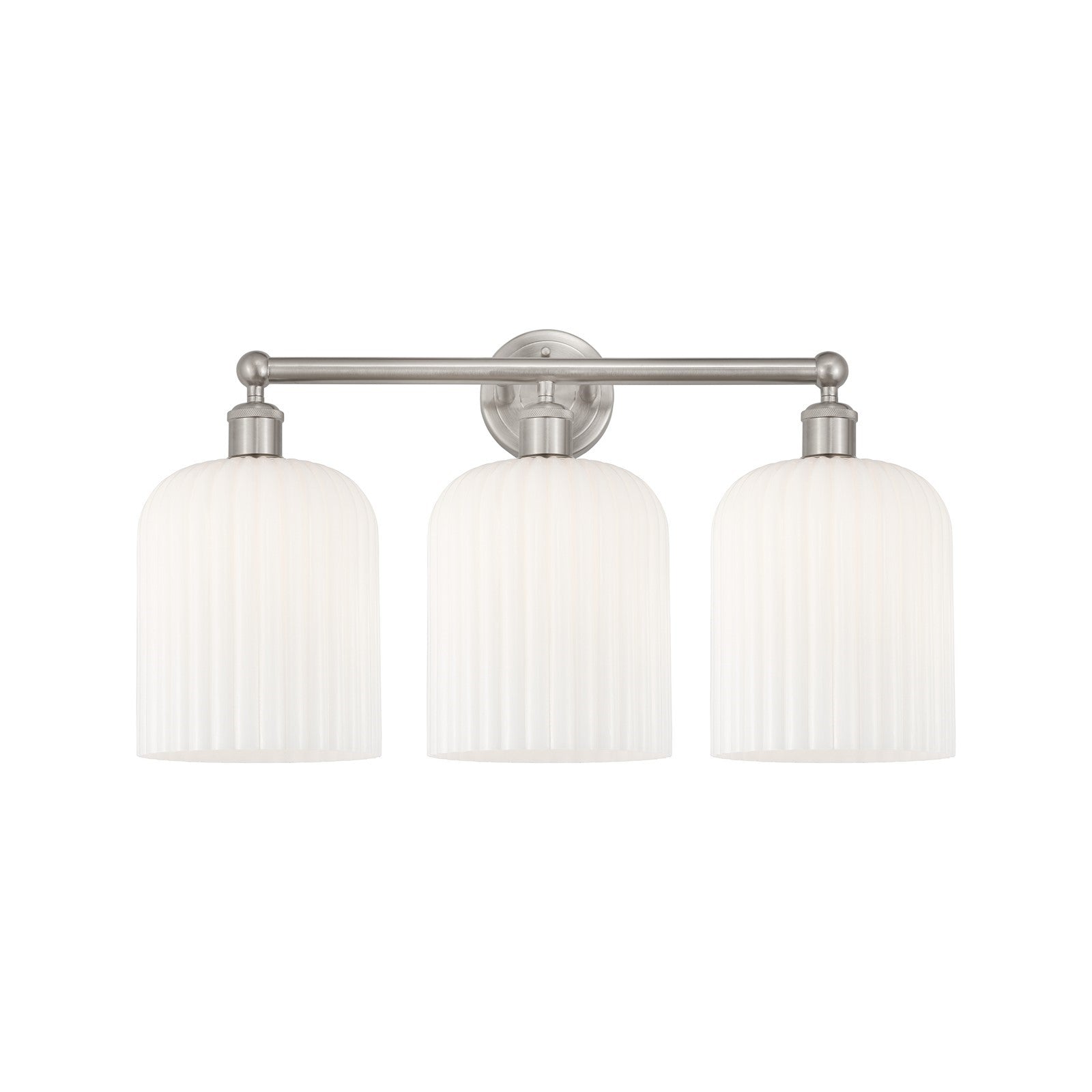 Innovations Bridal Veil 23in 3-Light Bath Vanity Light | Art Nouveau Brushed Satin Nickel and Gloss White Ribbed Glass | Model 616-3W-SN-G559-8GWH