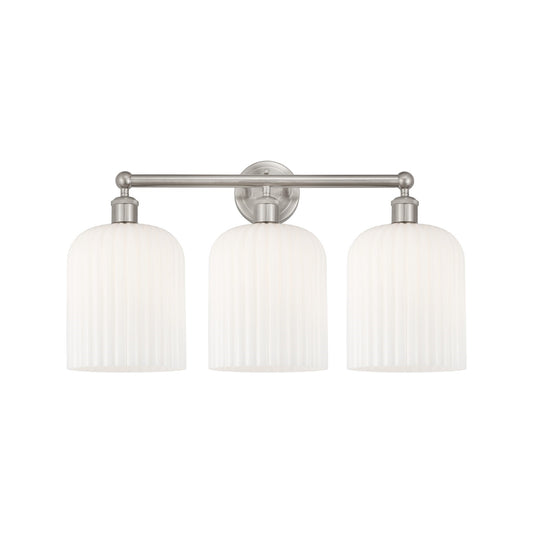 Innovations Bridal Veil 23in 3-Light Bath Vanity Light | Art Nouveau Brushed Satin Nickel and Gloss White Ribbed Glass | Model 616-3W-SN-G559-8GWH