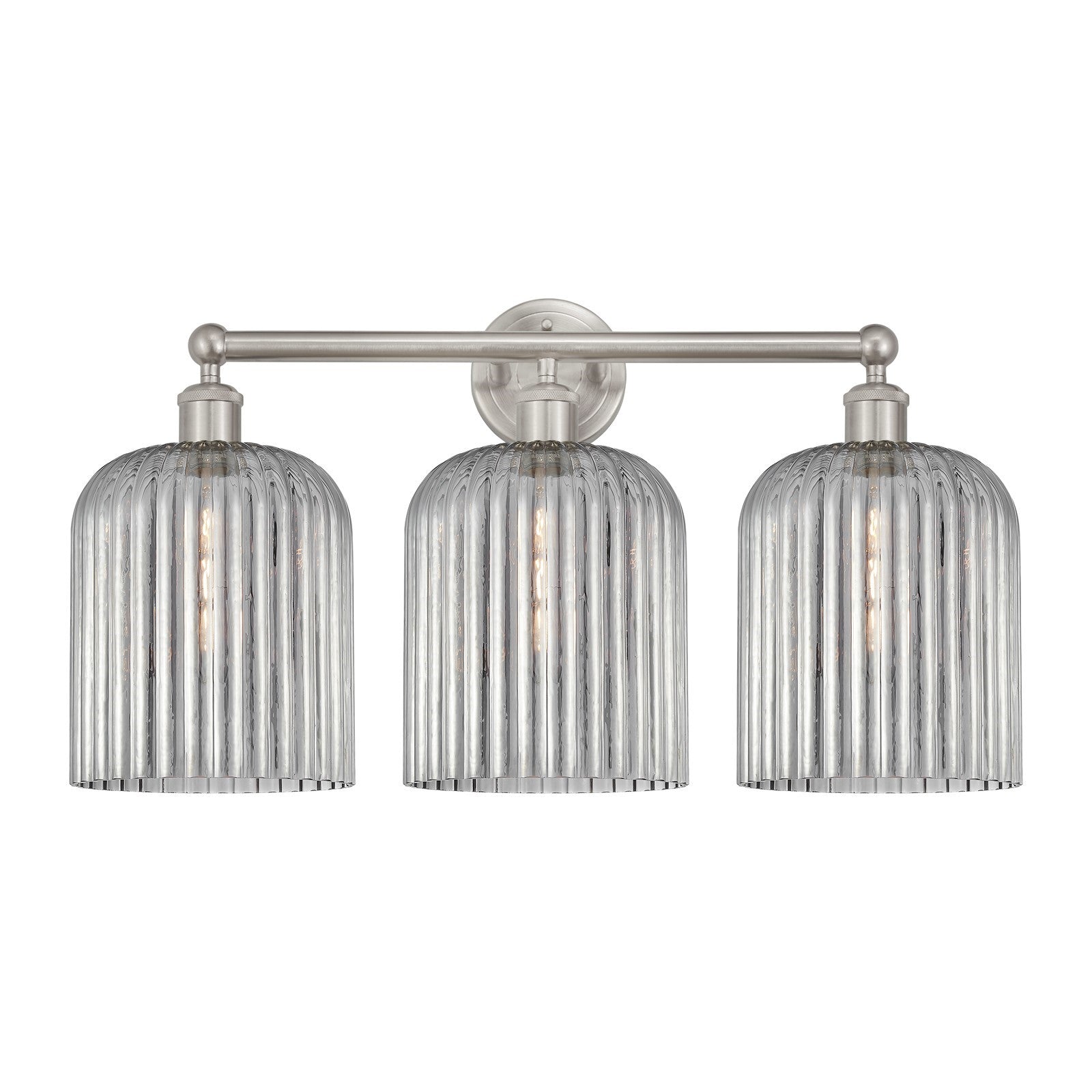 Innovations Bridal Veil 23in 3-Light Bath Vanity Light | Art Nouveau Brushed Satin Nickel and Light Smoke Ribbed Glass | Model 616-3W-SN-G559-8SM