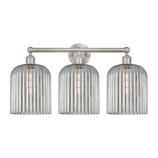 Innovations Bridal Veil 23in 3-Light Bath Vanity Light | Art Nouveau Brushed Satin Nickel and Light Smoke Ribbed Glass | Model 616-3W-SN-G559-8SM