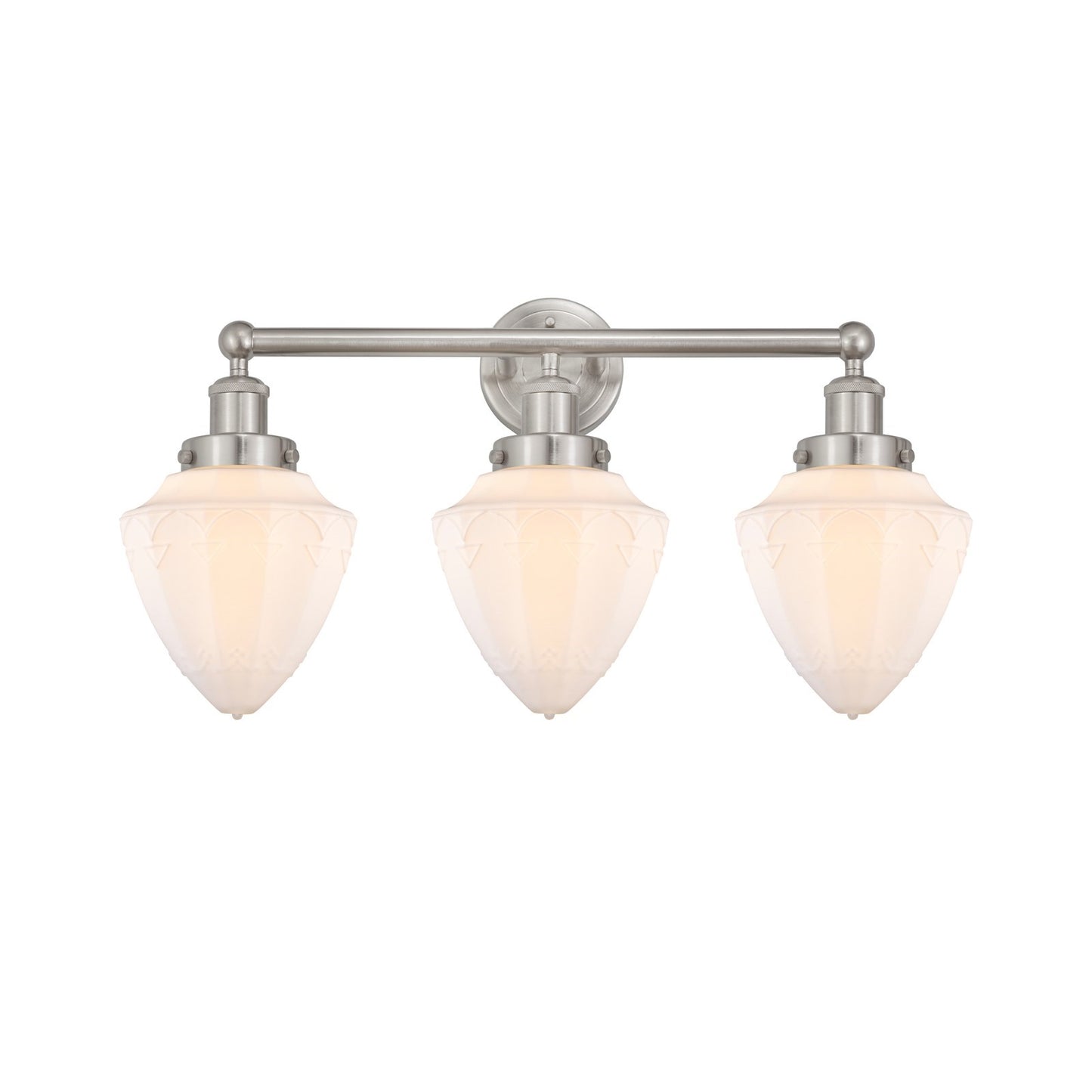 Innovations Bullet 25in 3-Light Bath Vanity | Industrial Brushed Satin Nickel and Matte White Frosted Glass | Bathroom Vanity | Model 616-3W-SN-G661-7