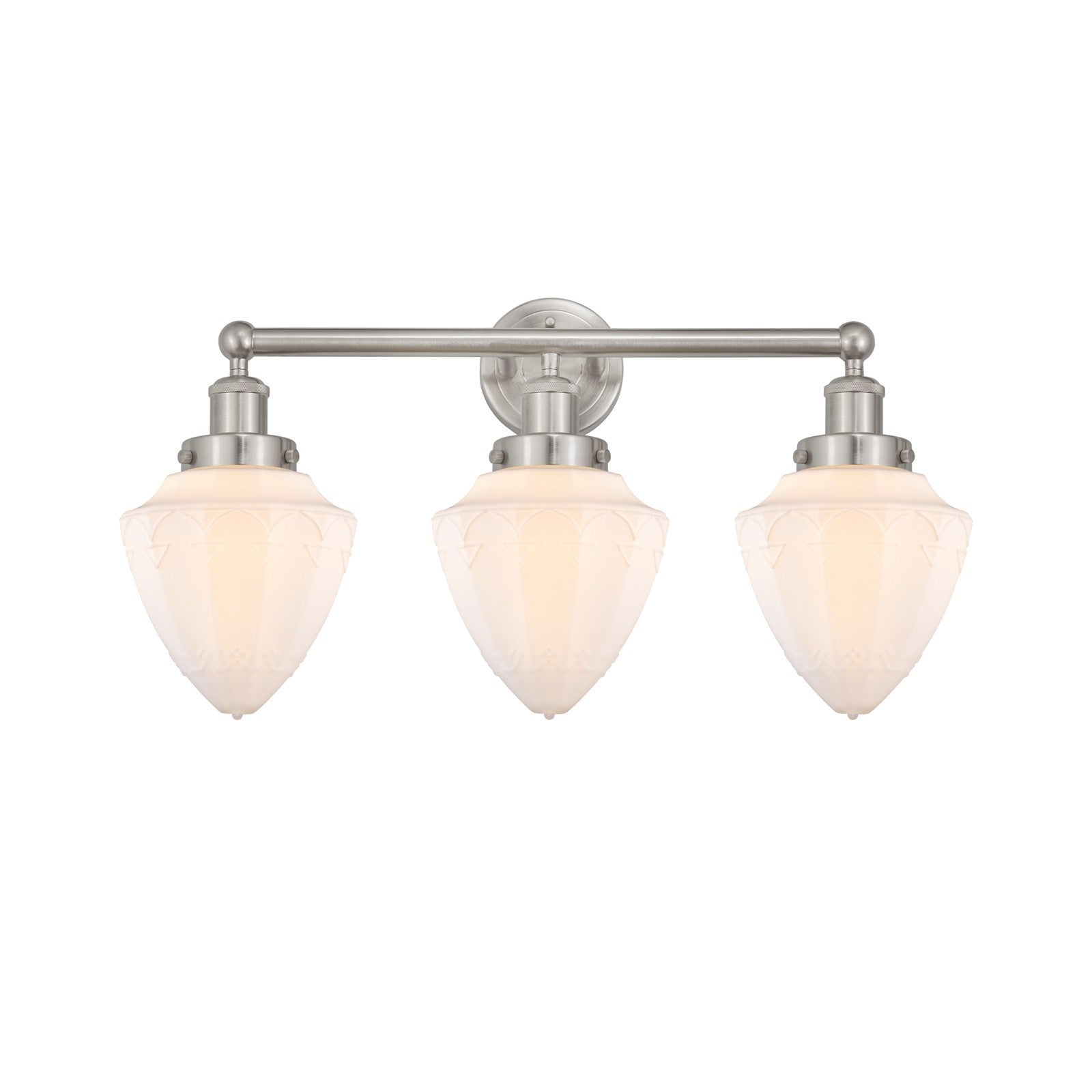 Innovations Bullet 25in 3-Light Bath Vanity | Industrial Brushed Satin Nickel and Matte White Frosted Glass | Bathroom Vanity | Model 616-3W-SN-G661-7
