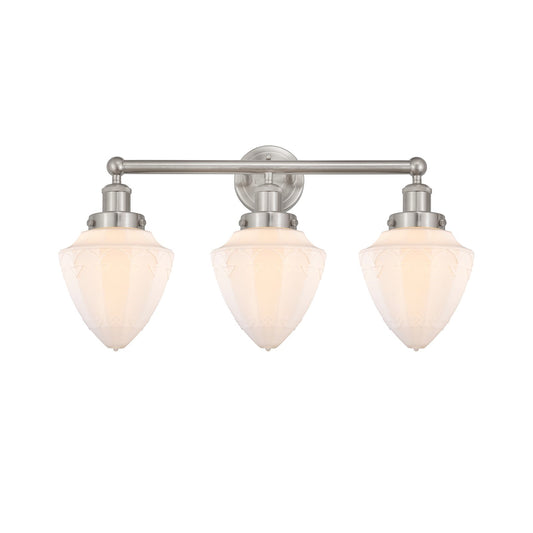 Innovations Bullet 25in 3-Light Bath Vanity | Industrial Brushed Satin Nickel and Matte White Frosted Glass | Bathroom Vanity | Model 616-3W-SN-G661-7