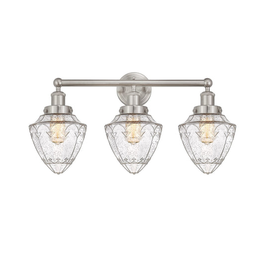 Innovations Bullet 25in 3-Light Bath Vanity | Industrial Brushed Satin Nickel and Seedy Glass | Bathroom Vanity Light | 25 x | Model 616-3W-SN-G664-7