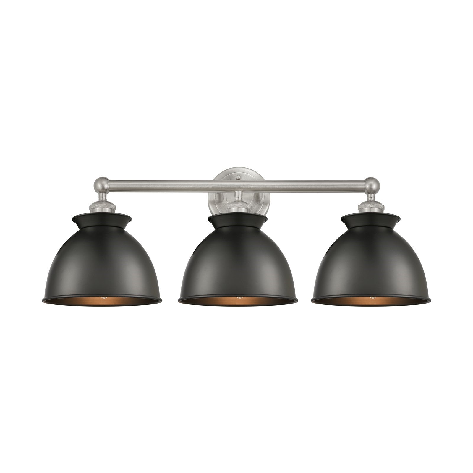 Innovations Adirondack 26in 3-Light Bath Vanity | Industrial Farmhouse Brushed Satin Nickel and Matte Black Metal Shade | Model 616-3W-SN-M14-BK