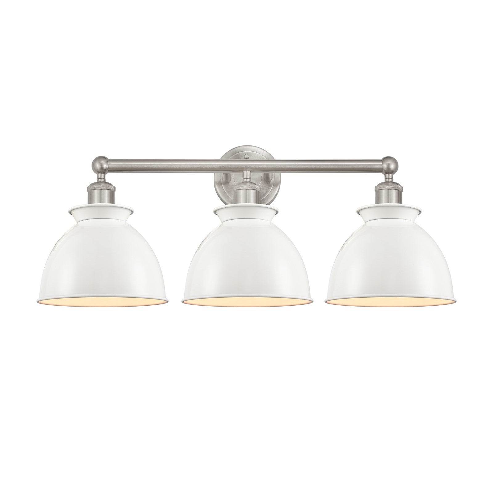 Innovations Adirondack 26.25in 3-Light Bath Vanity | Industrial Farmhouse Brushed Satin Nickel and Glossy White Metal Shade | Model 616-3W-SN-M14-W